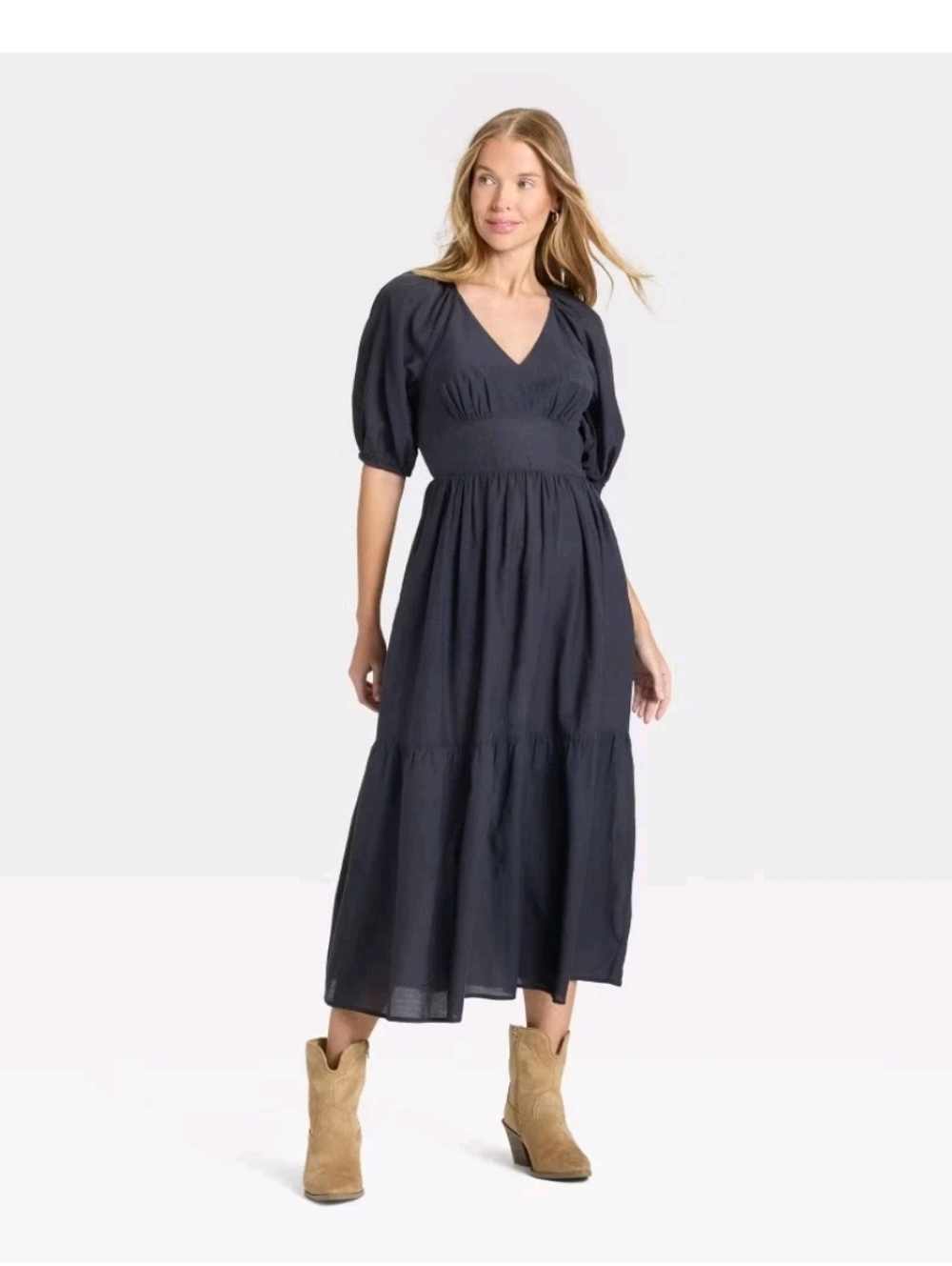 Universal Thread Black V-Neck Puff Sleeve Maxi Dress